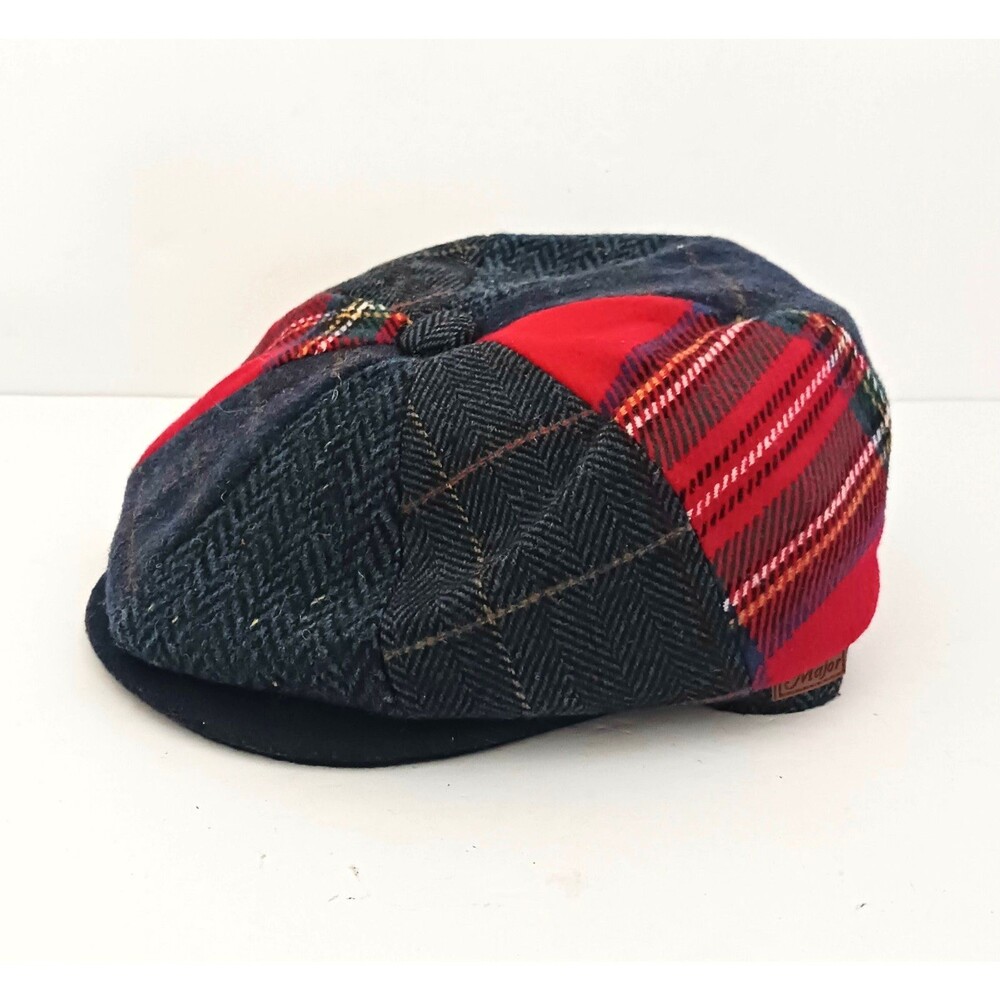 NEW Major Newsboy Cap 8 Piece Mixed Wool Plaids Quilt Lined Mens S/M